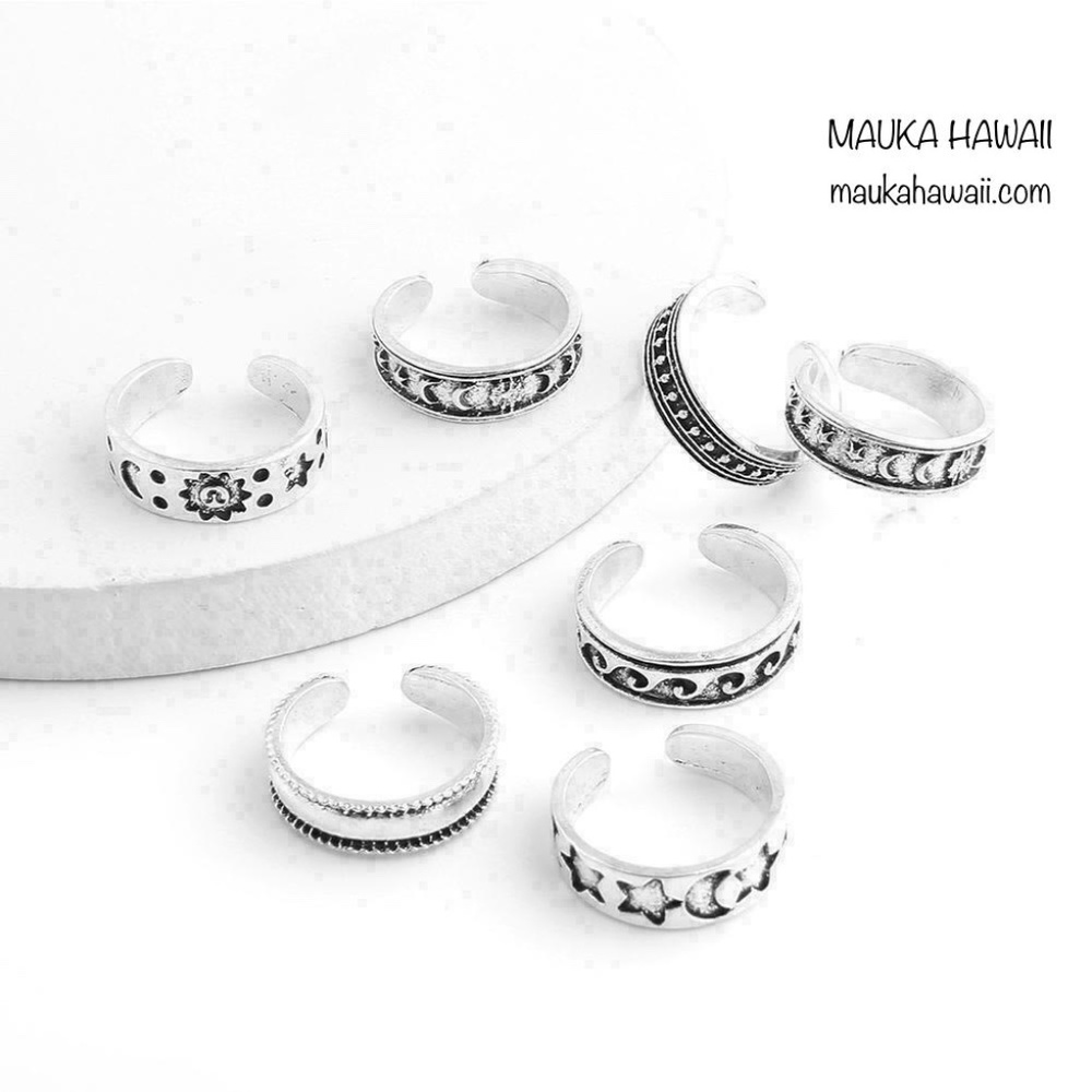 7 Pcs Toe Ring Set Adjustable Toe Rings Mid Rings New & Sealed!